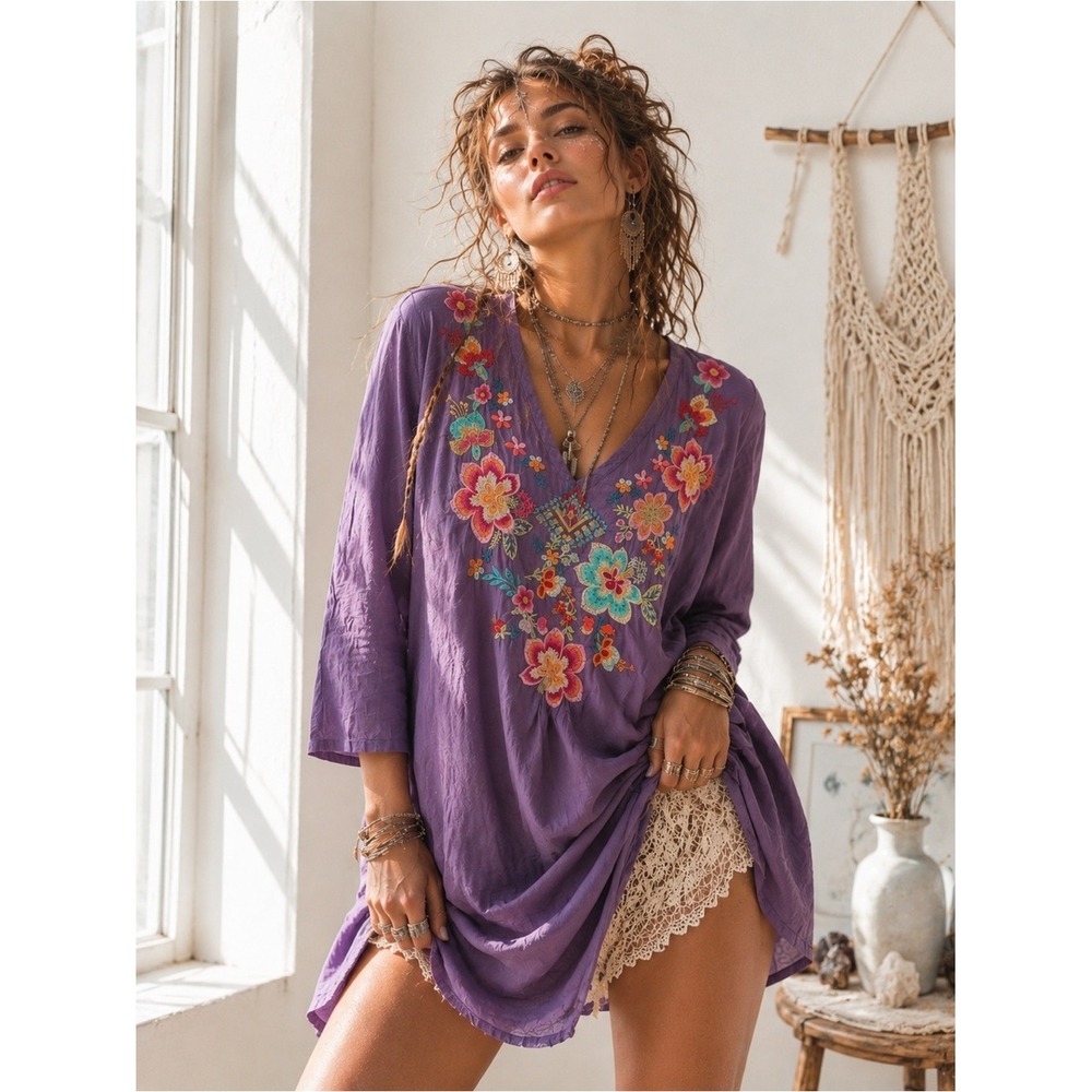 Johnny Was Tunic Cotton Floral Embroidery XL Boho Top - Picture 11 of 12